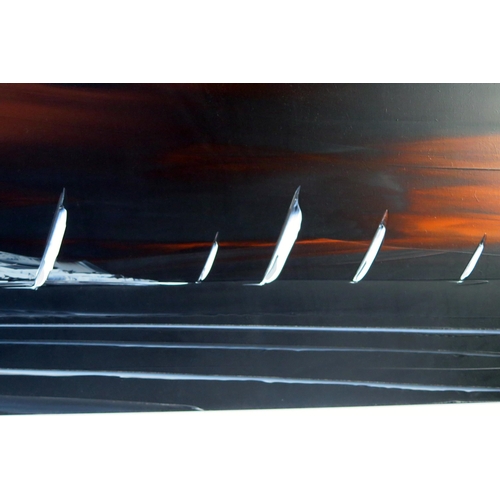 358 - Duncan MacGregor, Coastal Scene with Sailing Yachts, acrylic on canvas, 139x77.5cm including frame