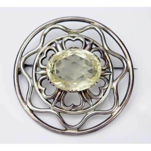 37 - Large Hallmarked Silver and Hardstone Mounted Brooch, 73mm diam.