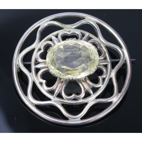 37 - Large Hallmarked Silver and Hardstone Mounted Brooch, 73mm diam.