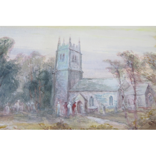 371 - William Widgery (1826-1893), Lydford Church, watercolour, 60x47cm. With bill of sale from Quay Galle... 