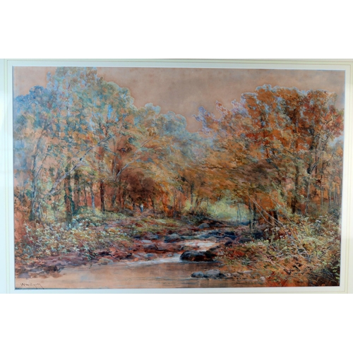 372 - William Widgery (1826-1893), Wooden river scene, watercolour, 96x72.5cm including glazed frame. Sold... 