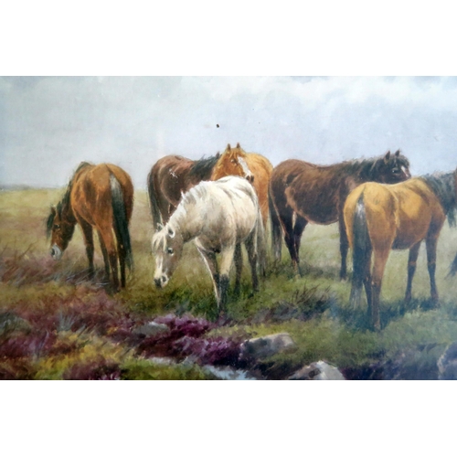 375 - Thomas Rowden (British 1842-1926), Ponies at Taw Marsh (inscribed on the back), watercolour, 61.5x42... 