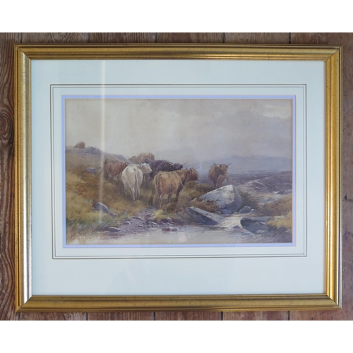 376 - Thomas Rowden (British 1842-1926), Cattle at the head of the Lyd, watercolour, 55.5x44.5cm including... 