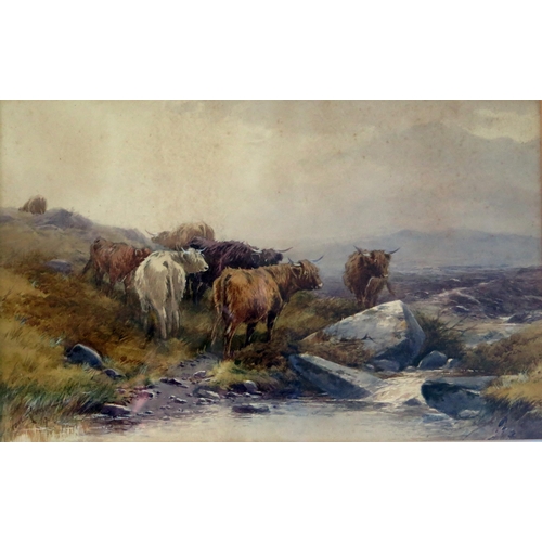 376 - Thomas Rowden (British 1842-1926), Cattle at the head of the Lyd, watercolour, 55.5x44.5cm including... 