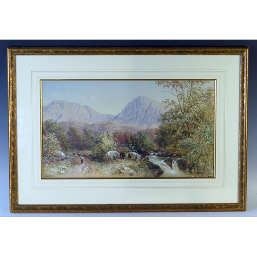 380 - Ebenezer Alfred Warmington, Drover and his cattle, watercolour, 67.5x47cm including glazed frame. La... 