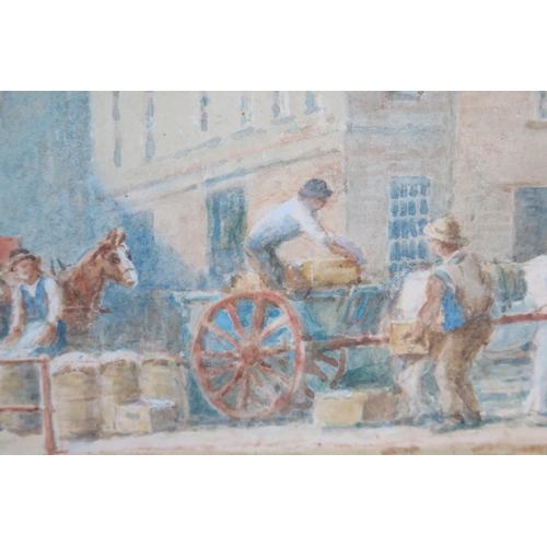 383 - W. Darton, Unloading fish at the quay, watercolour, 58x48cm including glazed frame