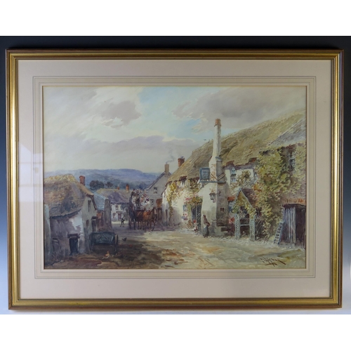 384 - Alfred Leyman (1856-1953), The Lynmouth Stage Coach outside the Ship Inn Porlock, watercolour, 94x73... 