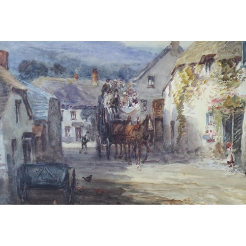 384 - Alfred Leyman (1856-1953), The Lynmouth Stage Coach outside the Ship Inn Porlock, watercolour, 94x73... 