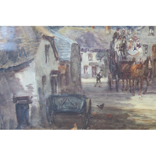 384 - Alfred Leyman (1856-1953), The Lynmouth Stage Coach outside the Ship Inn Porlock, watercolour, 94x73... 