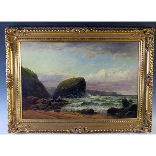 386 - George Henry Jenkins, Salvaging on the Cornish Coast, oil on canvas, c. 1880, 90.5x65cm including fr... 