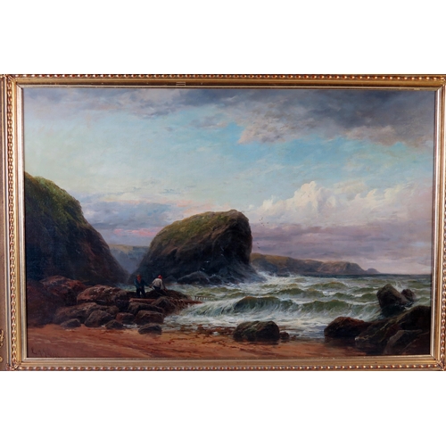 386 - George Henry Jenkins, Salvaging on the Cornish Coast, oil on canvas, c. 1880, 90.5x65cm including fr... 