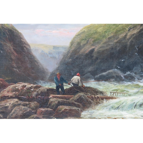 386 - George Henry Jenkins, Salvaging on the Cornish Coast, oil on canvas, c. 1880, 90.5x65cm including fr... 