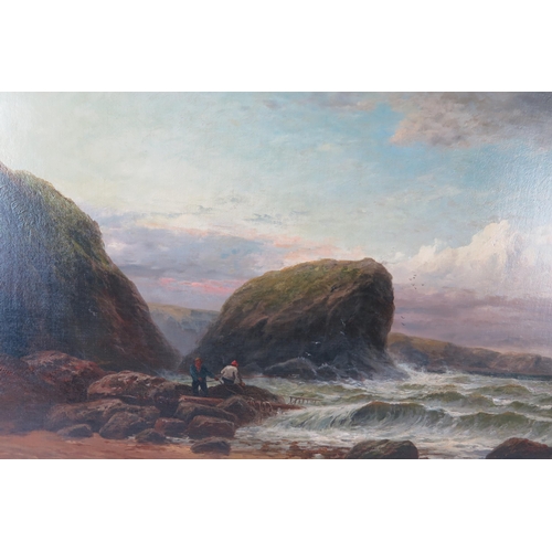 386 - George Henry Jenkins, Salvaging on the Cornish Coast, oil on canvas, c. 1880, 90.5x65cm including fr... 