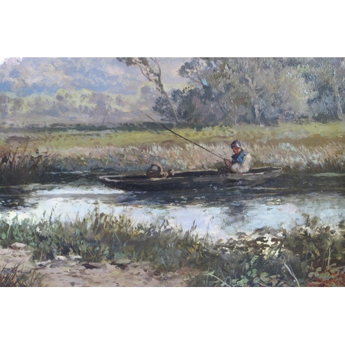 387 - John Horace Hooper (British 1853-1899), Fishing from the Punt, oil on canvas, 104x74cm including fra... 