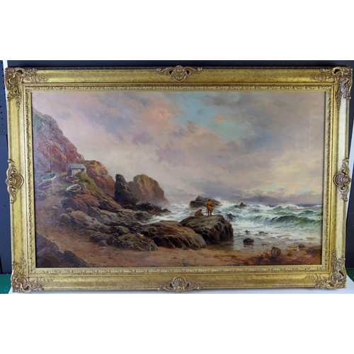 389 - G.H. Jenkins, Figures on a Rocky Shore, oil on canvas, 104x69cm including frame. Sold with receipt f... 