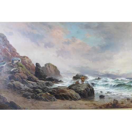 389 - G.H. Jenkins, Figures on a Rocky Shore, oil on canvas, 104x69cm including frame. Sold with receipt f... 