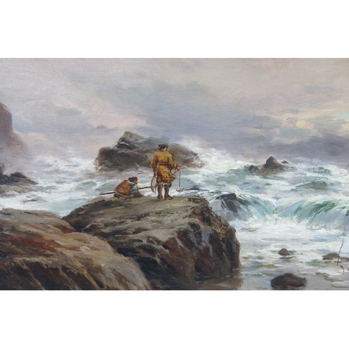 389 - G.H. Jenkins, Figures on a Rocky Shore, oil on canvas, 104x69cm including frame. Sold with receipt f... 