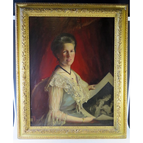 392 - Formal Half Length Portrait of a Lady, oil on canvas, 113x93cm in a heavy gilt gesso frame