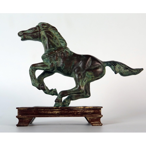 393 - Chinese Style Bronze Horse on plinth, 13cm high inc. stand