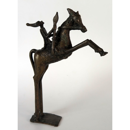 396 - West African Bronze Figure of a Man on a Rearing Horse, 22cm long