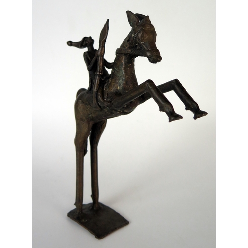 396 - West African Bronze Figure of a Man on a Rearing Horse, 22cm long