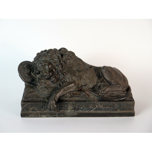 396A - 19th Century Lion of Lucerne Pewter Hinged Box, 23.5cm long