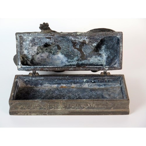 396A - 19th Century Lion of Lucerne Pewter Hinged Box, 23.5cm long