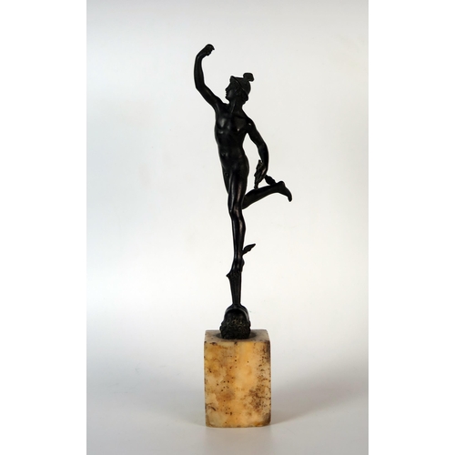 397 - Bronze Sculpture of Mercury or Hermes standing on the North wind and on a marble base, 30cm tall (A/... 