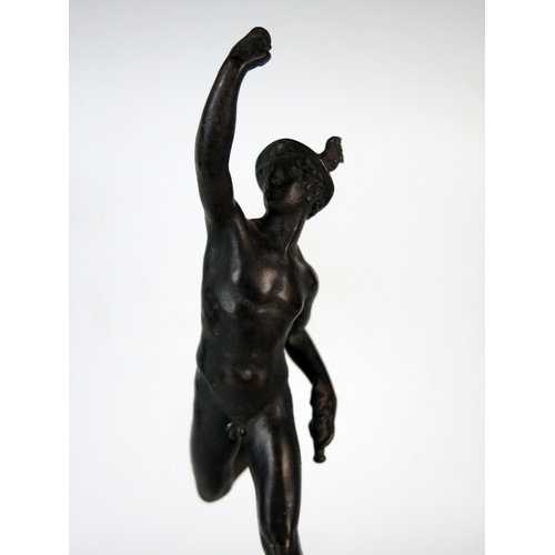 397 - Bronze Sculpture of Mercury or Hermes standing on the North wind and on a marble base, 30cm tall (A/... 