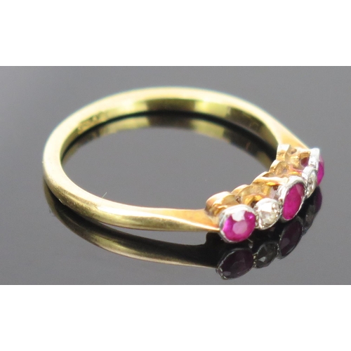 4 - Ruby and Diamond Five Stone Ring in an 18ct stamped gold setting, size M, 1.1g