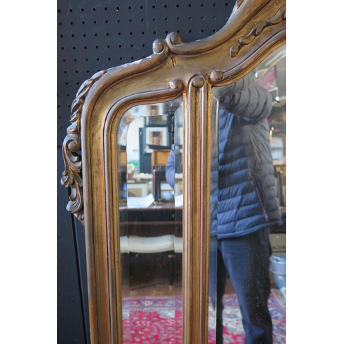 400 - 19th Century Gilt Gesso Framed Triptych Pier Mirror with bevelled glass and plume of feathers surmou... 