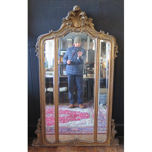 400 - 19th Century Gilt Gesso Framed Triptych Pier Mirror with bevelled glass and plume of feathers surmou... 