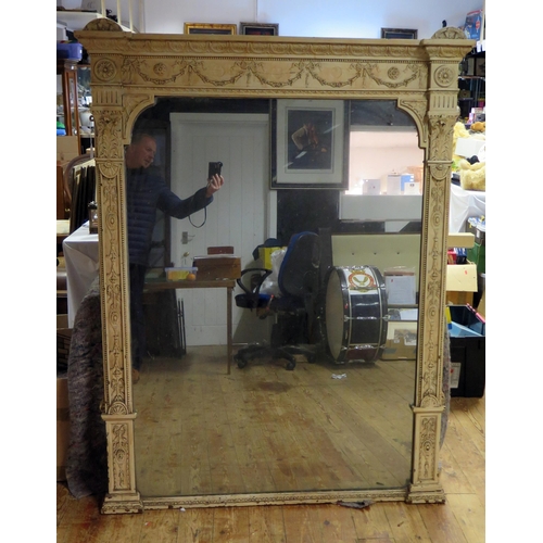 401 - 19th Century Painted Pier Mirror decorated with harebell swags, acanthus leaf and ribbons, 155x116cm