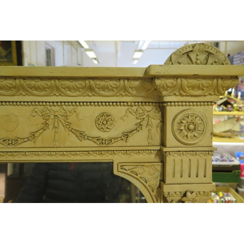 401 - 19th Century Painted Pier Mirror decorated with harebell swags, acanthus leaf and ribbons, 155x116cm