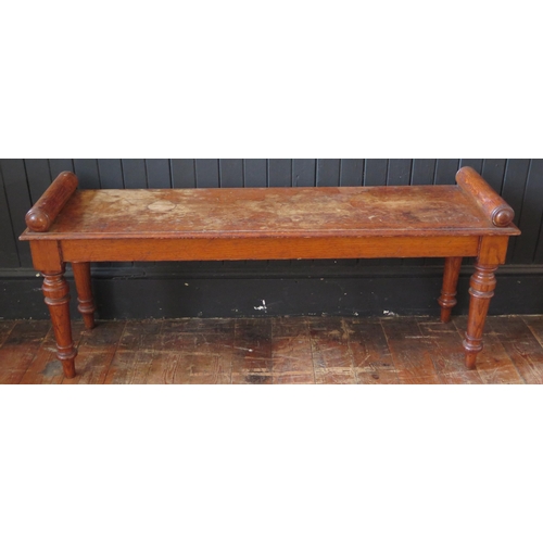 408 - A late 19th Century oak window/ hall bench, raised on turned tapering legs, 51x121x34cm.