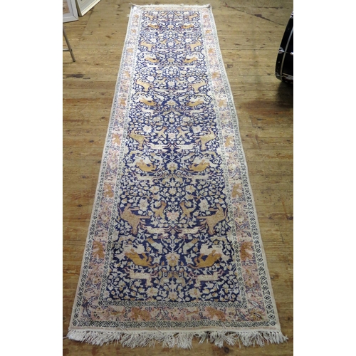 411 - A mid 20th Century Kashmir Silk Runner, carpet, 360x91cm