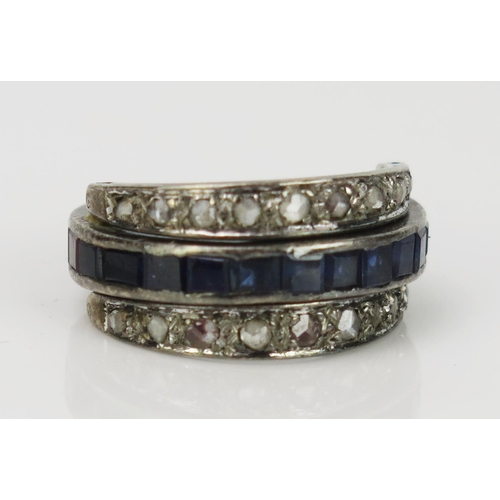 5 - Art Deco Sapphire, Red Stone and Diamond Swivel Eternity Ring, the channel set sapphire and spinel? ... 