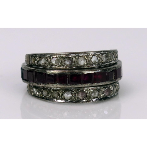 5 - Art Deco Sapphire, Red Stone and Diamond Swivel Eternity Ring, the channel set sapphire and spinel? ... 