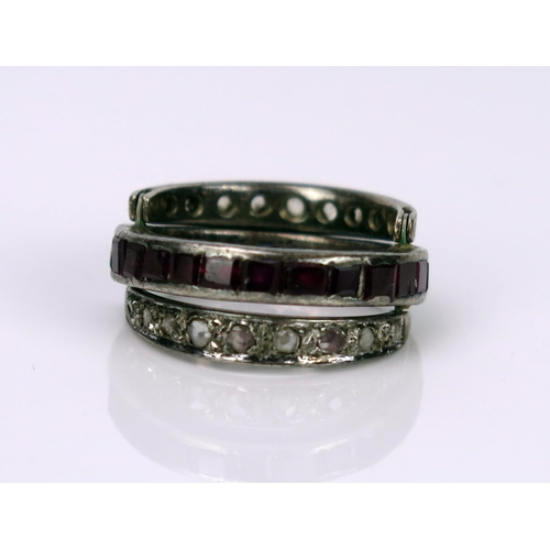 5 - Art Deco Sapphire, Red Stone and Diamond Swivel Eternity Ring, the channel set sapphire and spinel? ... 