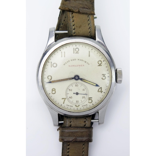 54 - LONGINES West End Watch Company Indian Civil Service Steel Cased Wristwatch, the 31mm case back no. ... 