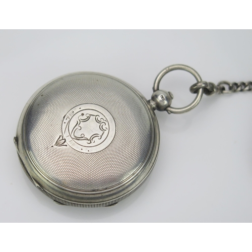 58 - A.W.W.Co. Waltham Silver Cased Open Dial Fob Watch, 53mm case, Birmingham 1898, sold with silver Alb... 