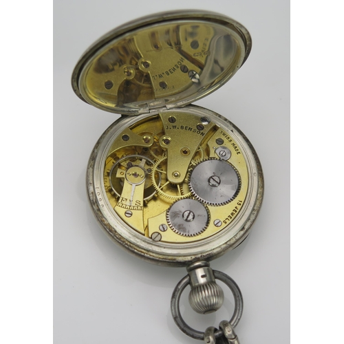 59 - J.W. Benson Silver Cased Open Dial Keyless Pocket Watch, Birmingham 1934, 50mm case, sold with silve... 