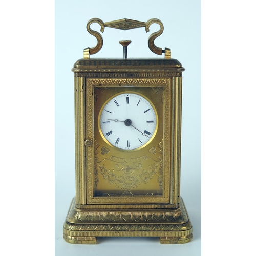 63 - Bourdin, Paris, a 19th century brass carriage clock with 2.5cm enamel Roman dial, the movement with ... 