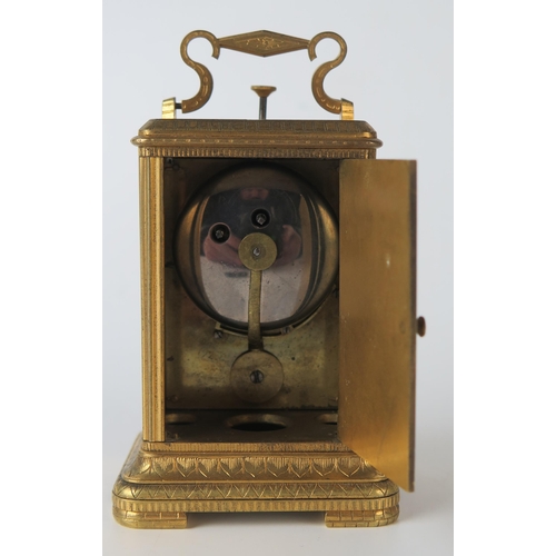 63 - Bourdin, Paris, a 19th century brass carriage clock with 2.5cm enamel Roman dial, the movement with ... 