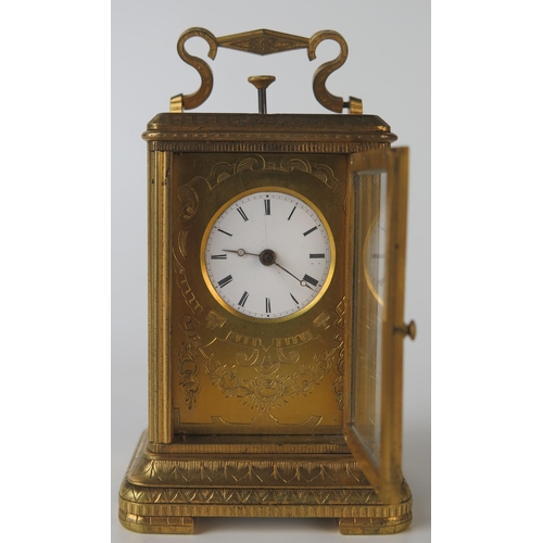 63 - Bourdin, Paris, a 19th century brass carriage clock with 2.5cm enamel Roman dial, the movement with ... 