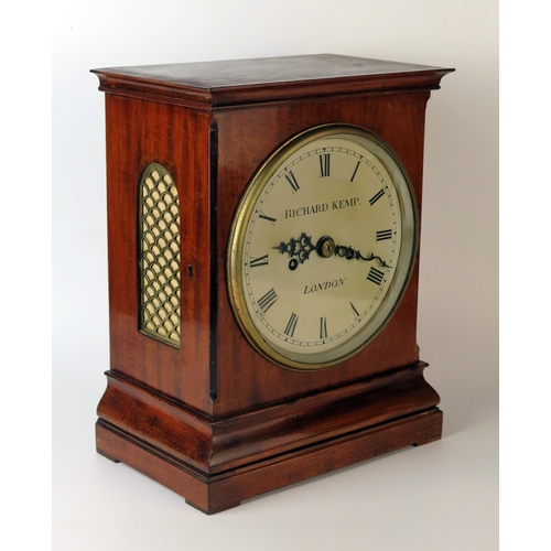 65 - Richard Kemp, London, a 19th century mahogany cased bracket clock, of rectangular outline, with arch... 