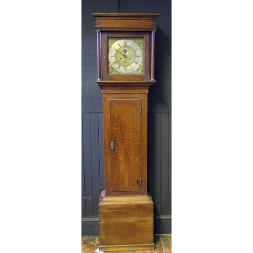 74 - Taylor Oxford, a 19th century oak longcase clock, having a square hood, the trunk with plain panel d... 