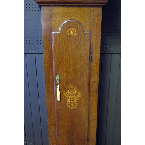 75 - John Joyce, Ellesmere, an early 19th century oak and inlaid longcase clock, with square hood, the ar... 