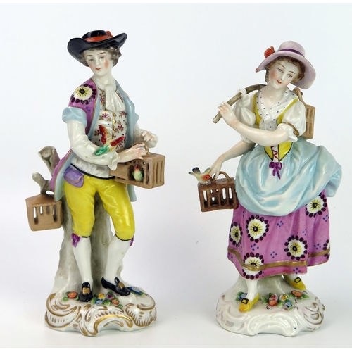 269 - Pair of Early 20th Century Uffrecht Porcelain Bird Seller Figures, in the Rococo Revival style, 20cm... 