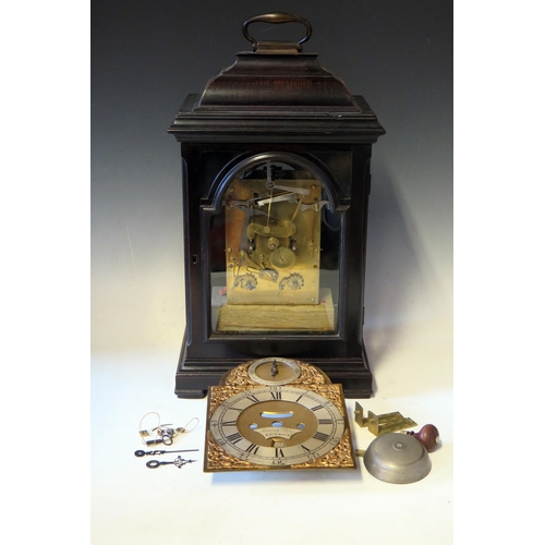 70 - Thomas Bray, London, a mid 18th century ebonised bracket clock, the case with inverted bell top and ... 